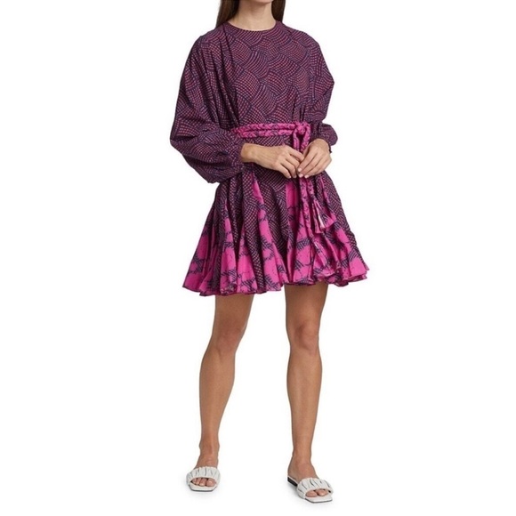 RHODE Ella Belted Mini-Dress - Geo Red - Picture 1 of 7